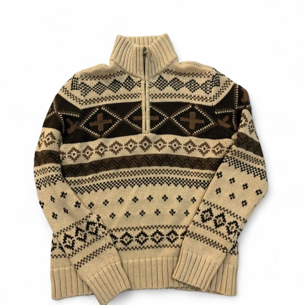 Woman’s beige and Brown Patterned cotton vintage 90s Sweater